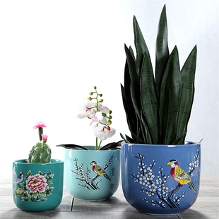 特价新款陶瓷花盆中国风直筒发财树兰花花盆大号创意盆家用清仓