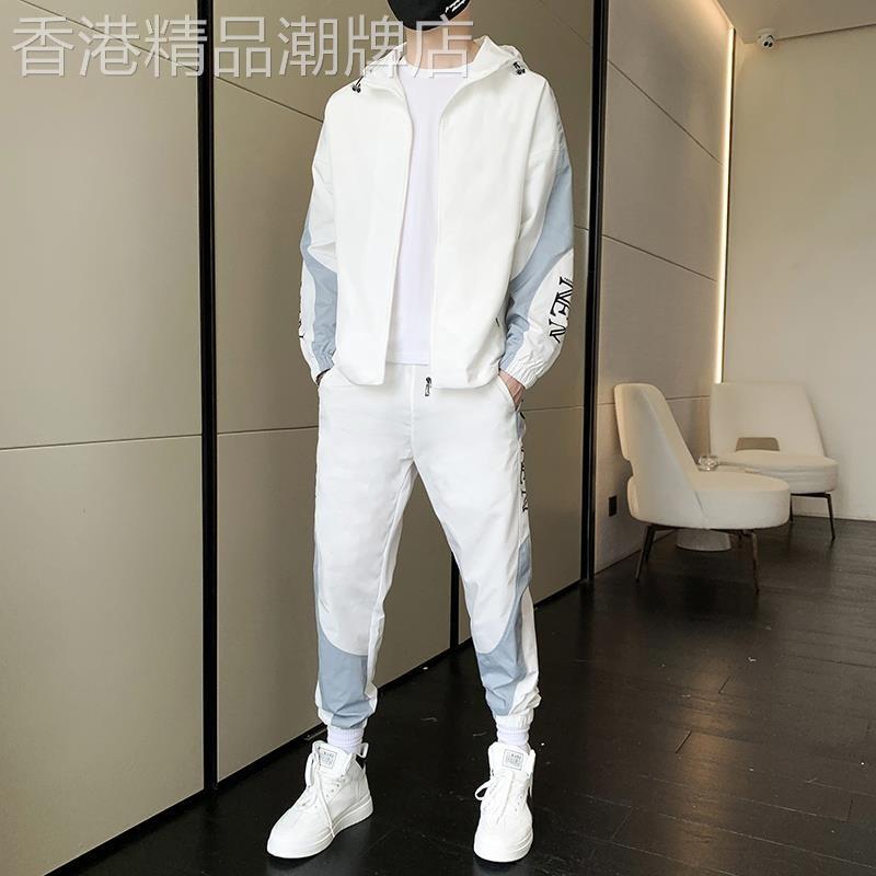 MK休闲运动套装男春秋季潮牌帅气高端夹克男装一套男士连帽外套