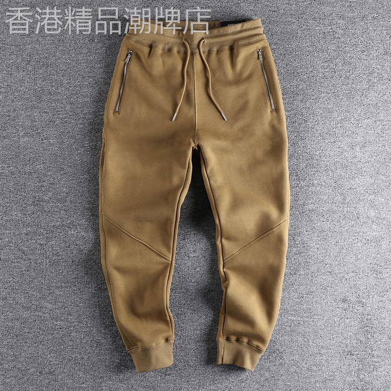 代购口袋拉炼立体裁剪修身美式卫裤男秋冬加绒加厚休闲裤运动裤