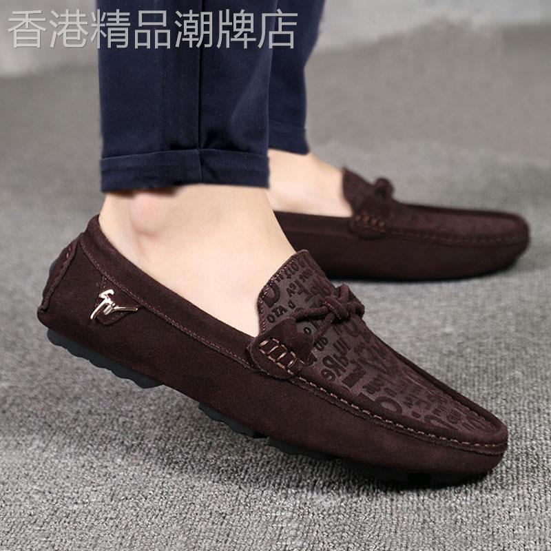 潮牌豆豆鞋男士新款磨砂透气软皮英伦风懒人时尚套脚商务休闲皮鞋