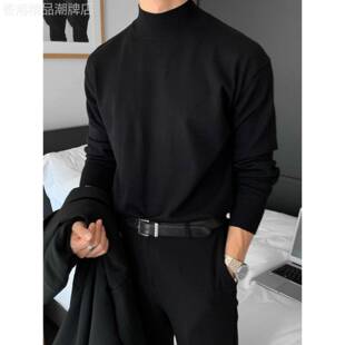 太值了超好看~半高领毛衣男慵懒中领打底加厚加绒内搭高领针织衫