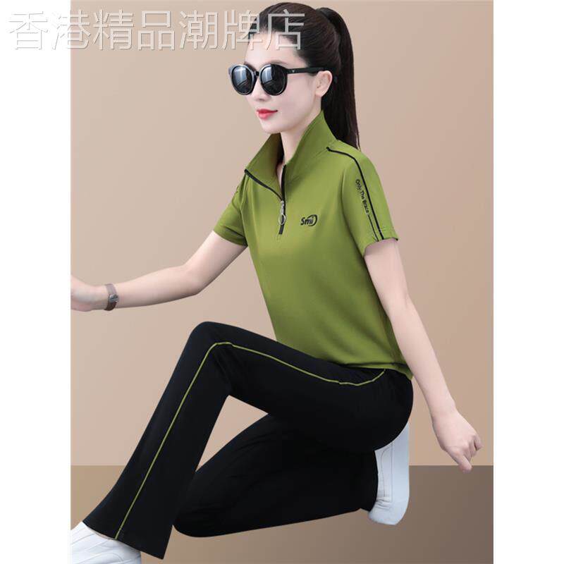 冰丝运动套装女士夏装薄款新款时尚短袖速干透气跑步服休闲两件式