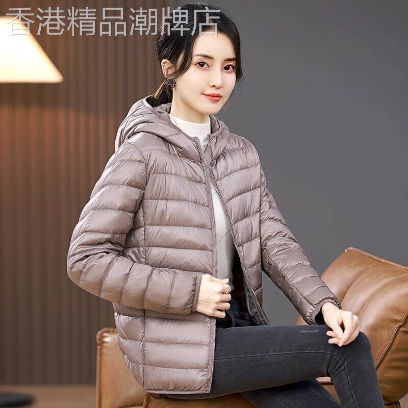 冬季轻薄羽绒服女短款连帽2025新款小个子减龄大码薄款保暖外套潮