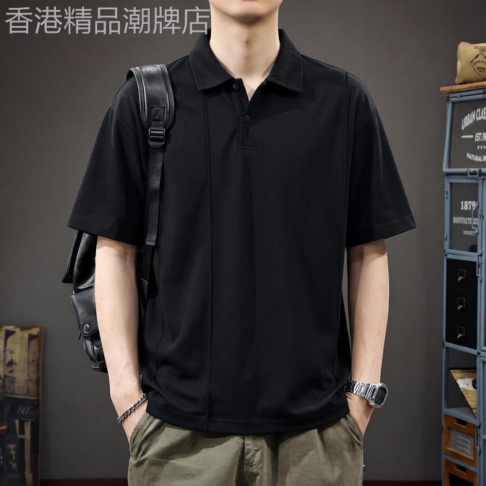 经典款夏季新款结构拼接Polo衫男薄款短袖T恤宽松翻领男士休闲半
