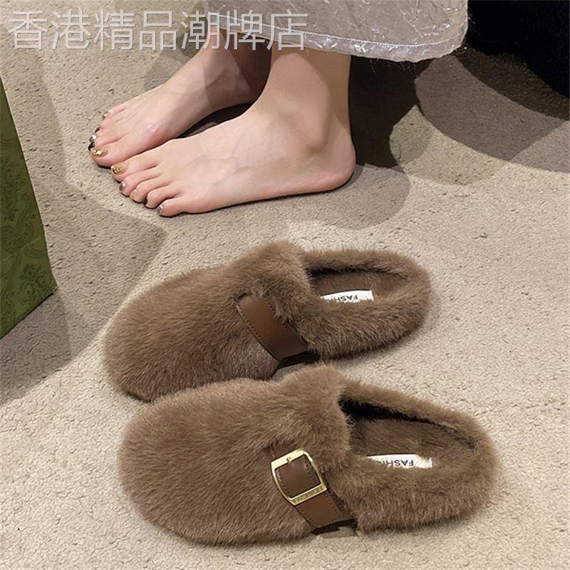 时尚舒适保暖包头毛毛拖鞋女外穿新款秋冬高级感一脚蹬绒棉拖鞋