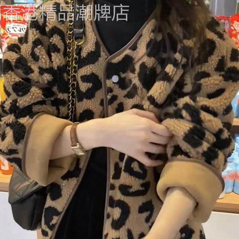 彷羊羔毛豹纹外套女秋冬季欧货时尚坎肩马夹短版棉袄棉衣开衫夹克