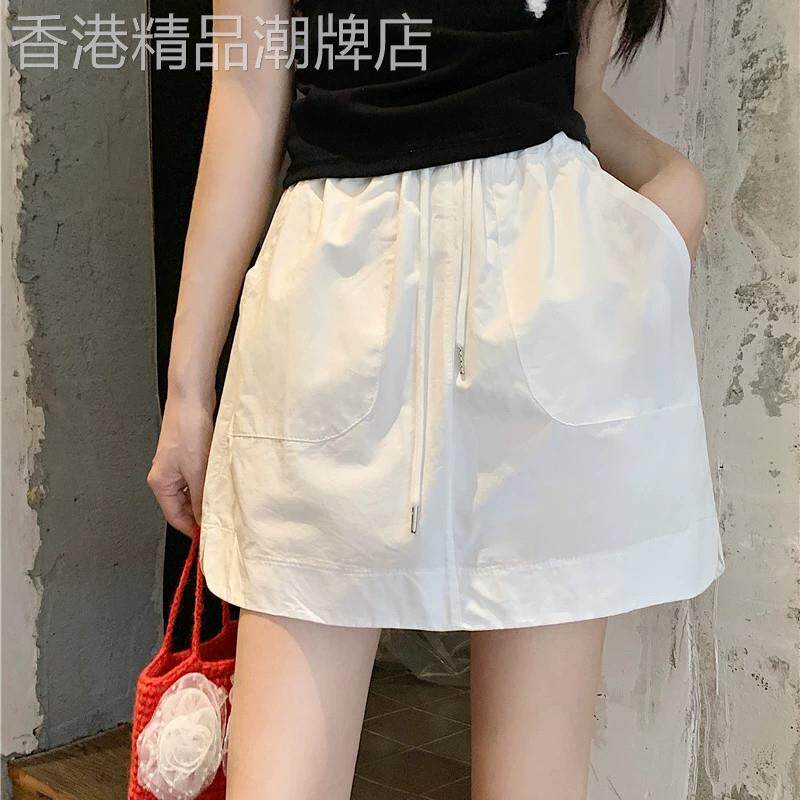 休闲工作服短裤裙女夏季新款大尺码微胖mm显瘦设计感松紧高腰A字