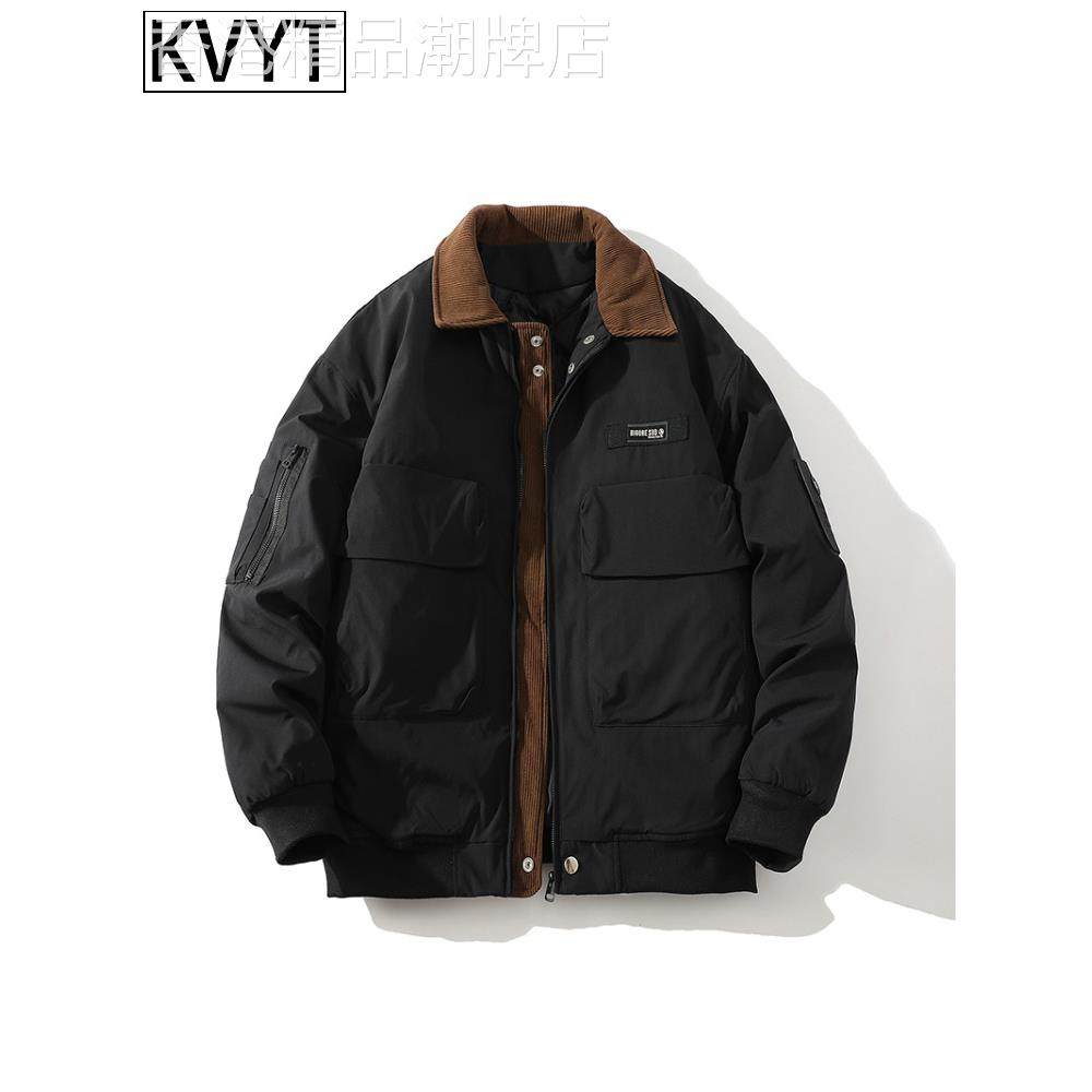 潮牌灯芯绒高端外套男款2025年冬季新款加厚保暖翻领夹克男棒球服