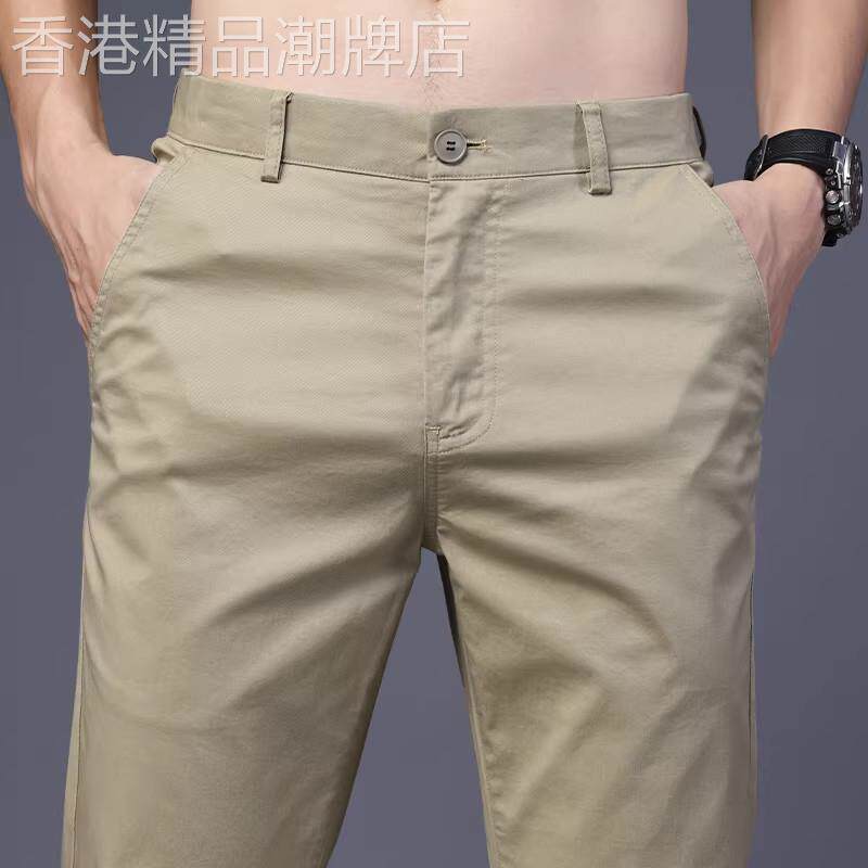香港夏季薄款纯棉休闲裤男士2026新款修身直筒免烫透气商务长裤子