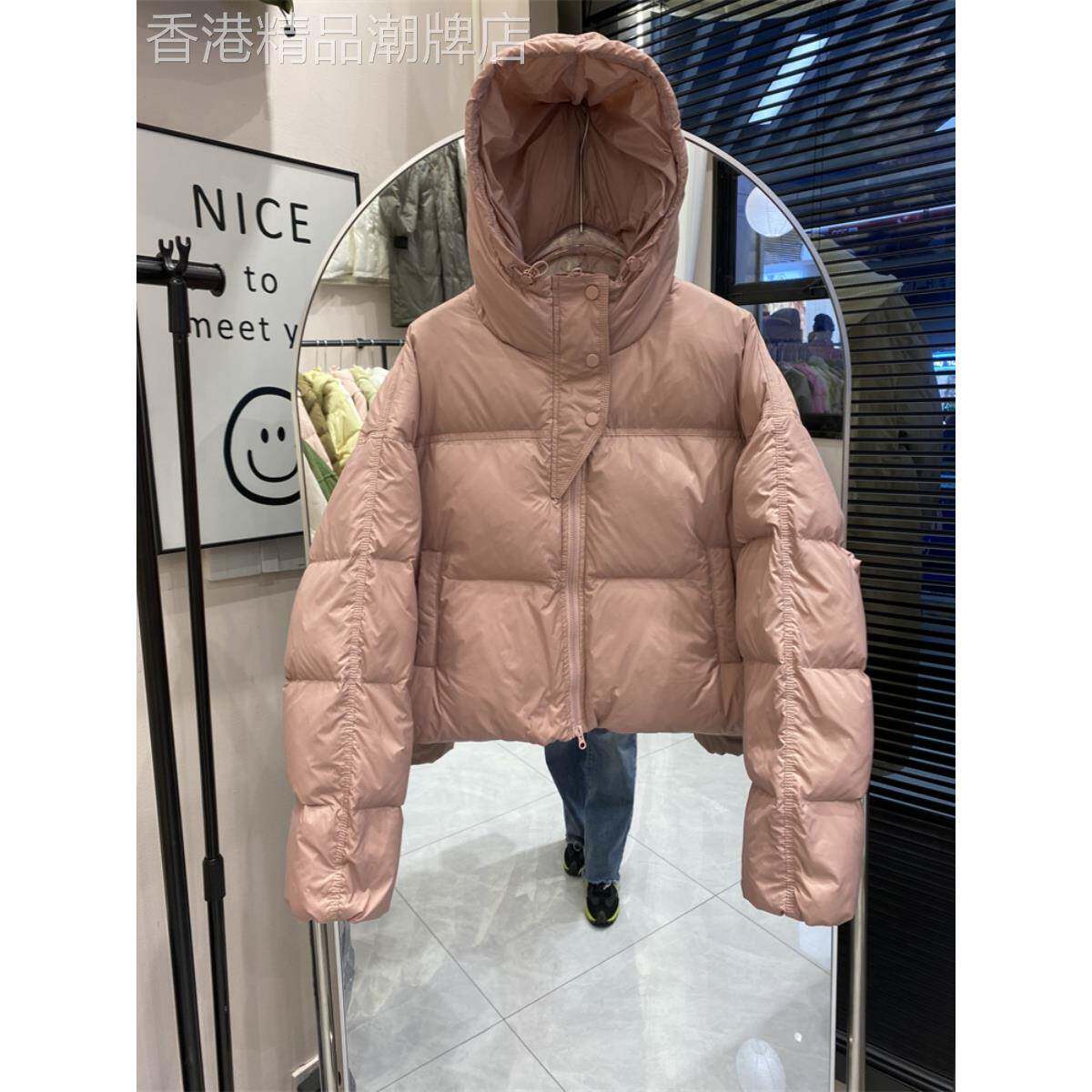 韩国粉色短款羽绒服女秋冬款小个子高腰加厚面包服内胆白鸭绒外套