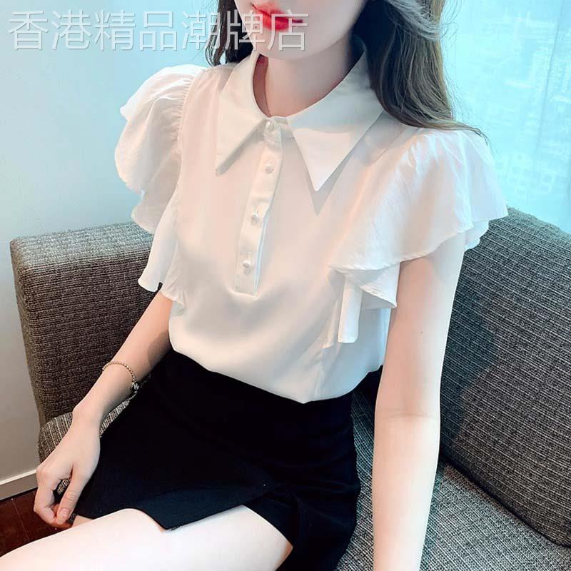 白色衬衫女2026新款夏季Polo领高级感轻奢减龄洋派荷叶边雪纺上衣