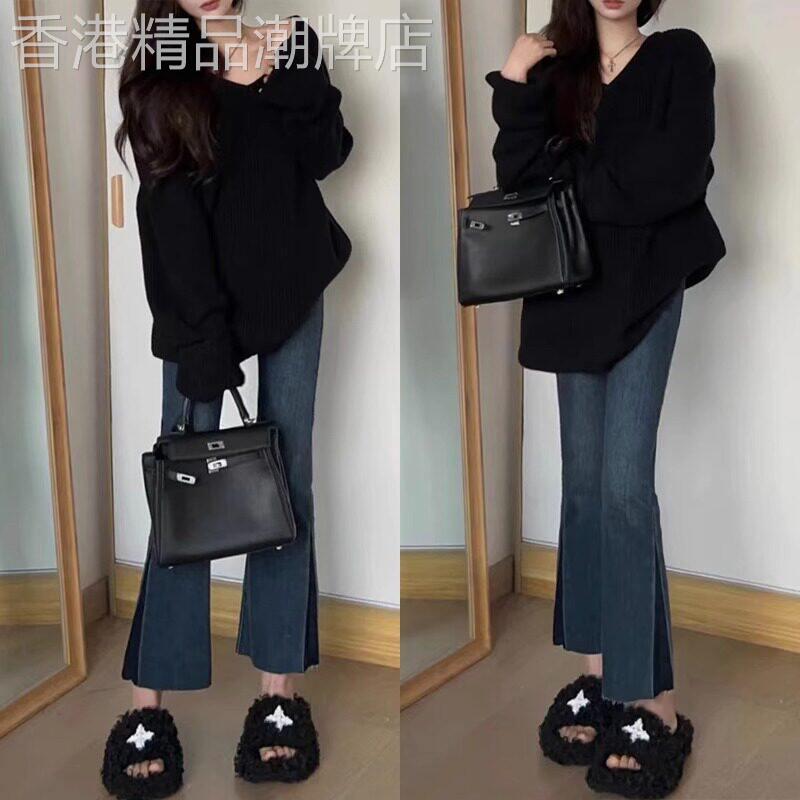 复古微喇牛仔裤女春秋大码胖mm高腰四面弹显瘦百搭九分裤喇叭裤