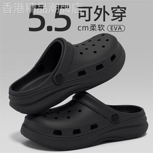 潮牌外穿黑色洞洞鞋男2026年夏季新款踩屎感沙滩防滑防臭包头拖鞋