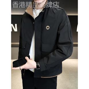 立领夹克男士2025新款二棉修身拼色薄棉外套百搭帅气上衣高端休闲