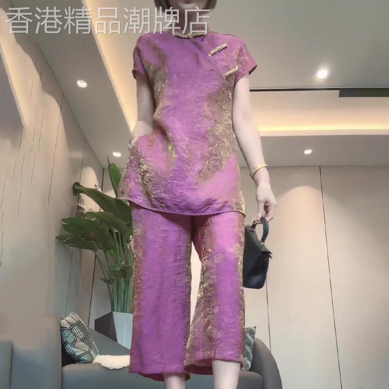 轻熟典雅温柔新中式短袖女2026年夏季新款宽松别致设计感大码套装