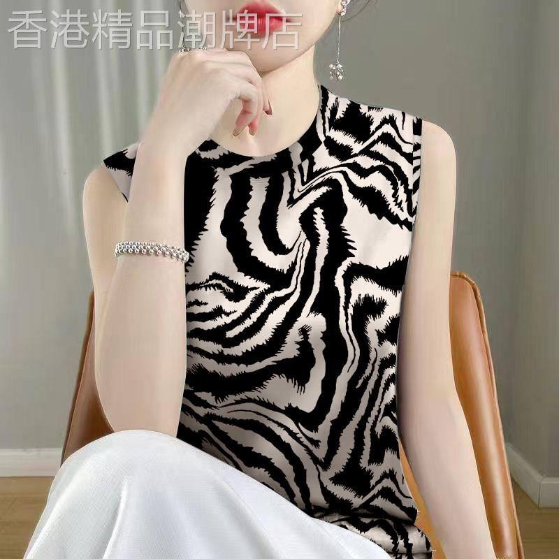 中年妈妈圆领豹纹无袖背心女2026新款夏季薄款宽松大尺码打底衫上