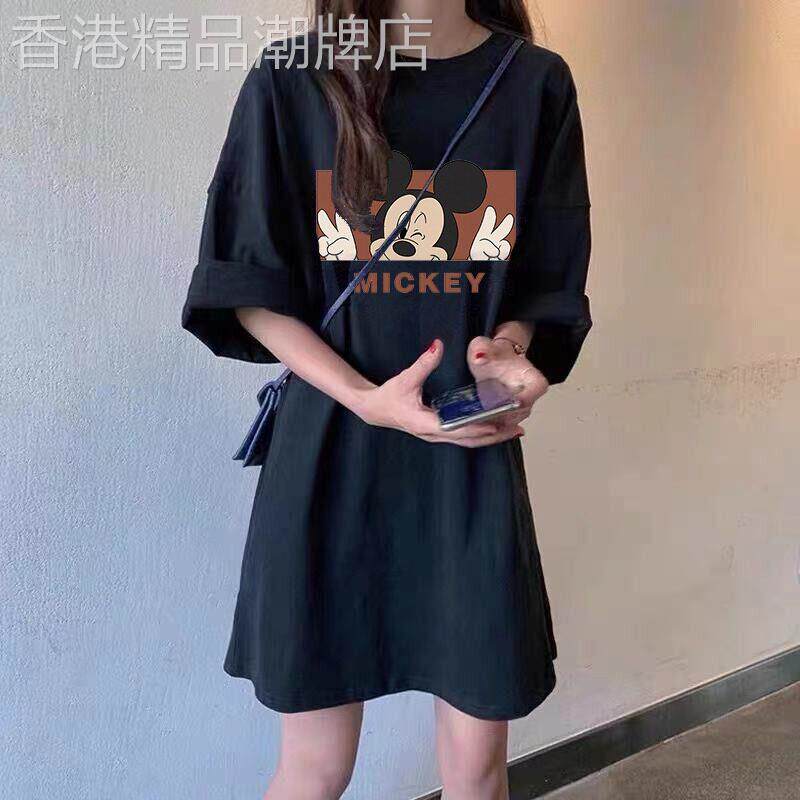 纯棉短袖洋装女2026夏季新款大尺码女装宽松中长版印花T恤上衣服