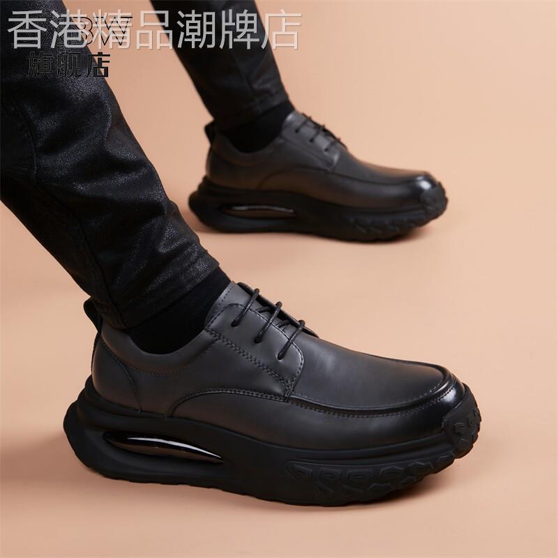 高端男士牛皮真皮透气系带厚底皮鞋2025男鞋气垫新款增高商务英伦