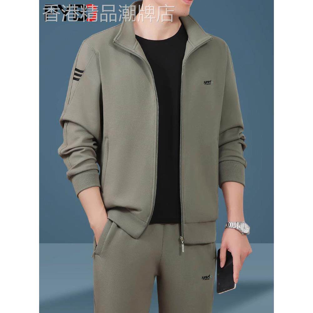 高端中年男士运动套装2025春秋冬新款爸爸装休闲运动服三件套加绒