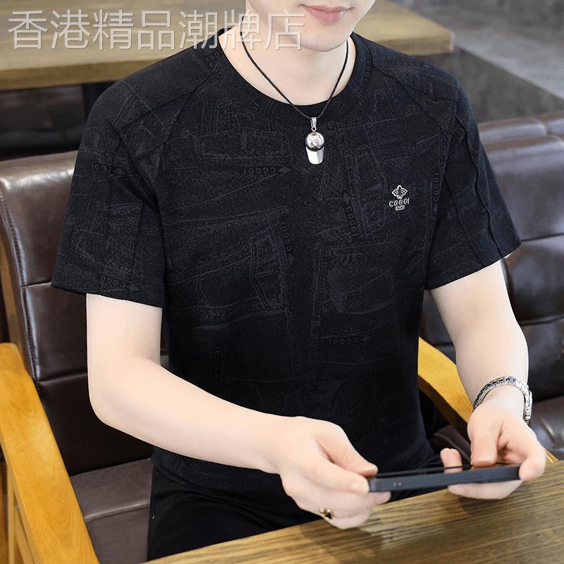 圆领短袖t恤男2026新款夏季休闲短裤两件套轻奢痞帅印花半袖套装