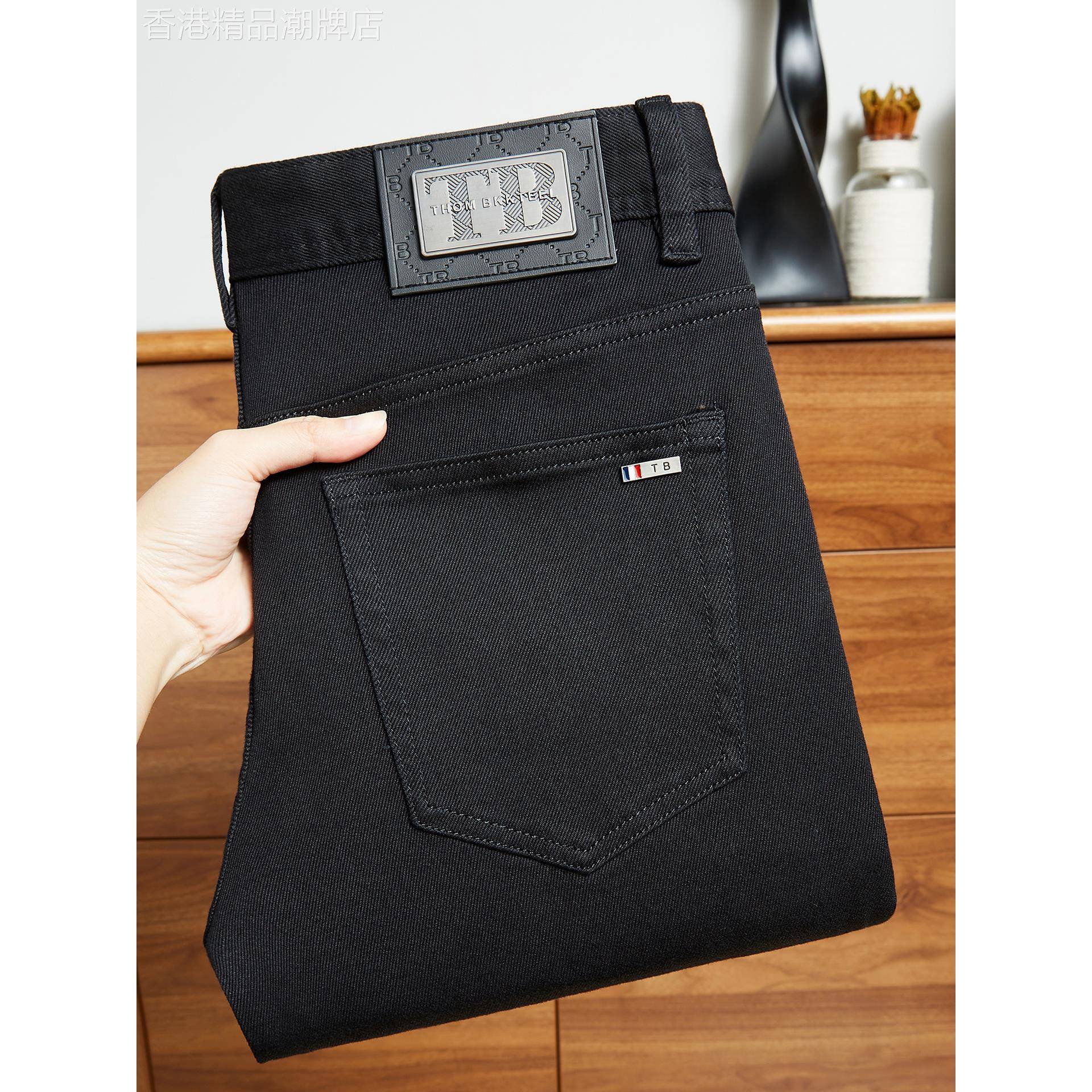 美国进口品牌黑色牛仔男士修身小脚弹力耐磨水洗休闲裤子秋冬新款