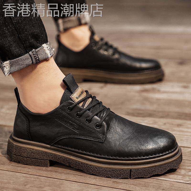 英伦风皮鞋男款冬季覆古商务正装真皮男鞋休闲增高软底低帮马丁靴