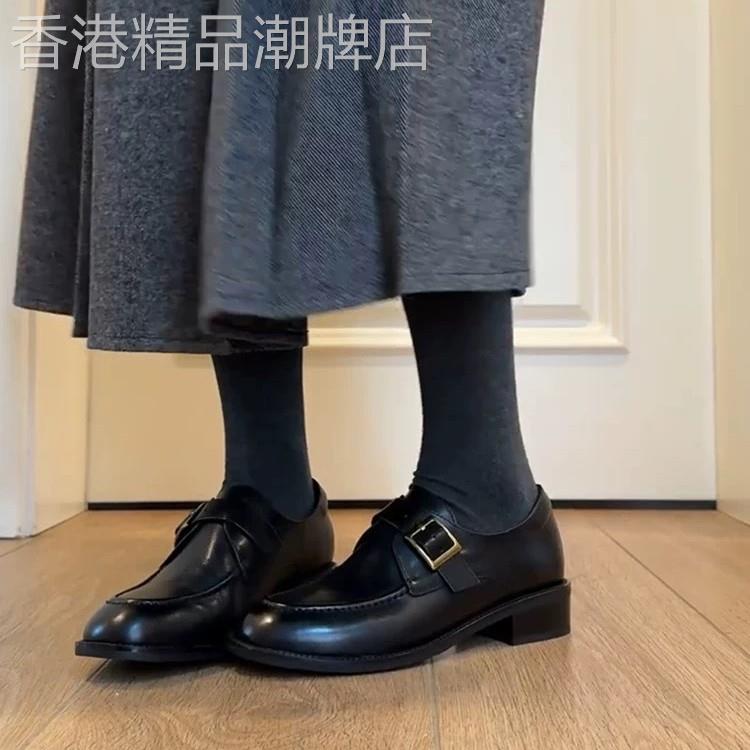 港风圆头粗跟乐福鞋女2025春秋新款复古百搭一脚蹬单鞋深口小皮鞋