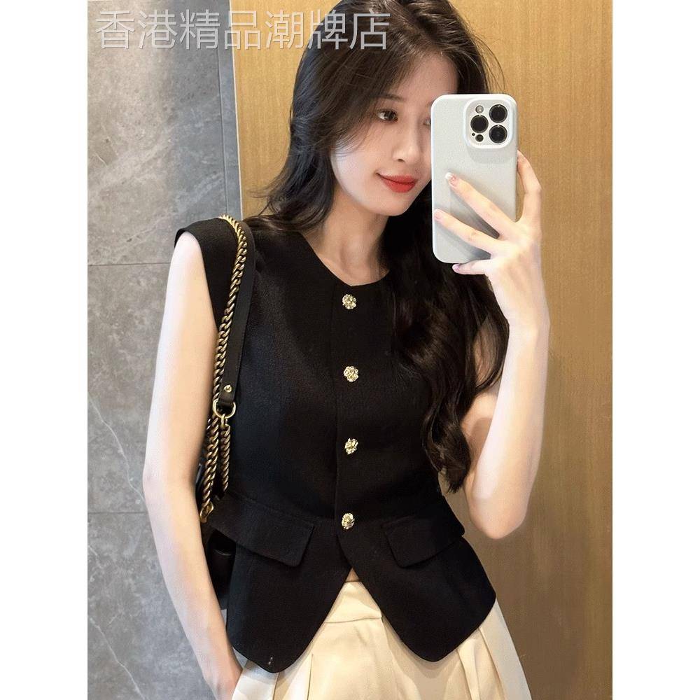 黑色马甲背心女夏季外穿2026新款老钱风轻熟气质显瘦无袖短款上衣