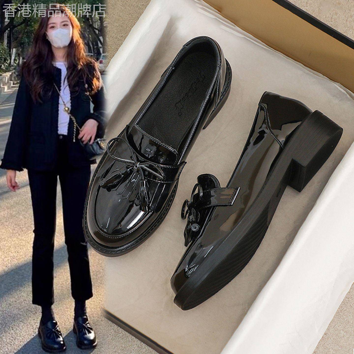 香港真皮黑色厚底乐福鞋女2025秋冬新款英伦风小皮鞋通勤工作单鞋