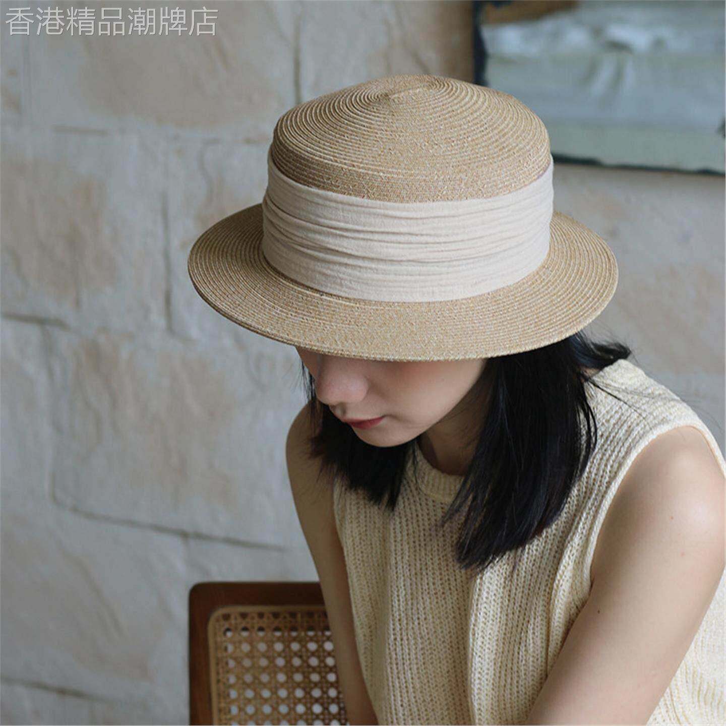 原生纸草帽女2026新款夏季法式帽子遮阳帽女防晒抗UV平顶帽