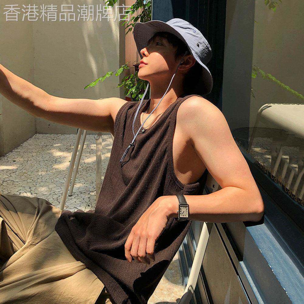 高端简约纯色无袖T恤男夏季宽松休闲背心韩系慵懒风痞帅坎肩上衣