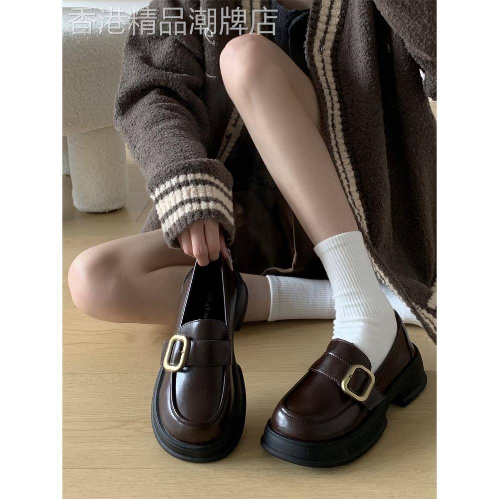 香港厚底乐福鞋女英伦风2025春秋新款玛丽珍一脚蹬小皮鞋制服单鞋