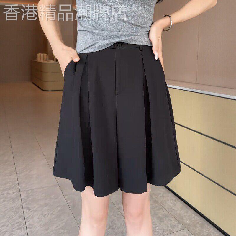 西装百褶半身裙裤女夏季2026新款高腰显瘦阔腿五分裤大尺码a字短