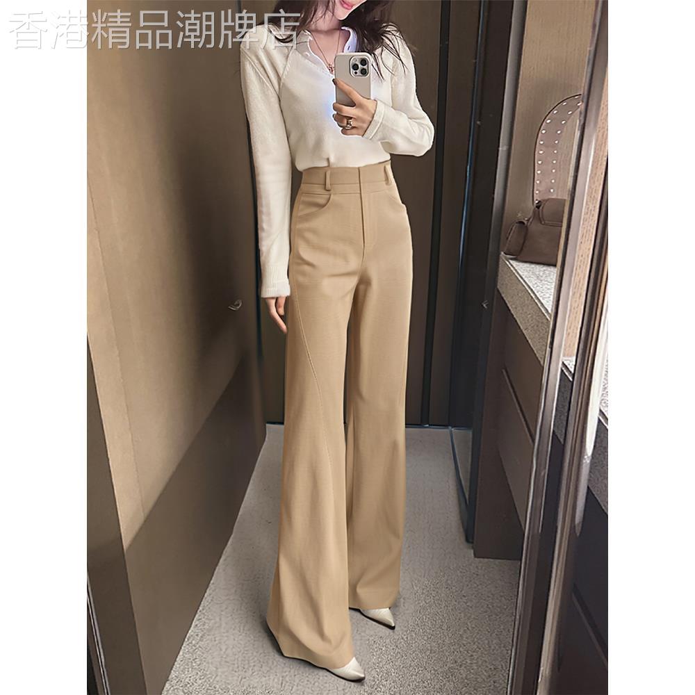 法式直筒西裤女2026春秋遮胯微喇阔腿裤垂坠感休闲喇叭西装裤子