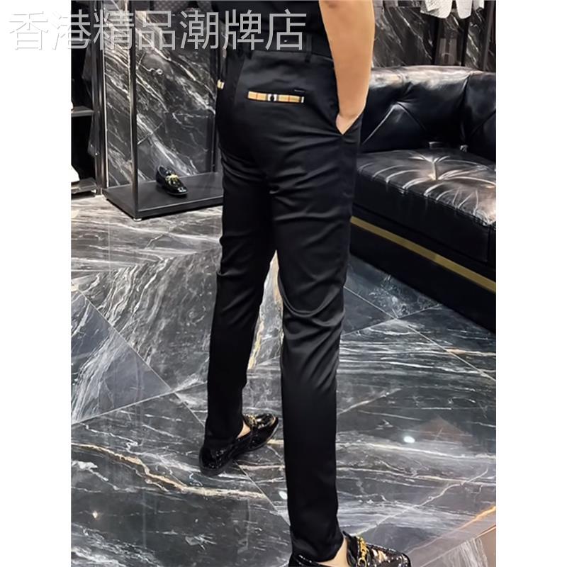 夏季欧洲站商务通勤休闲裤男黑色修身显瘦小脚直筒裤百搭正装西裤