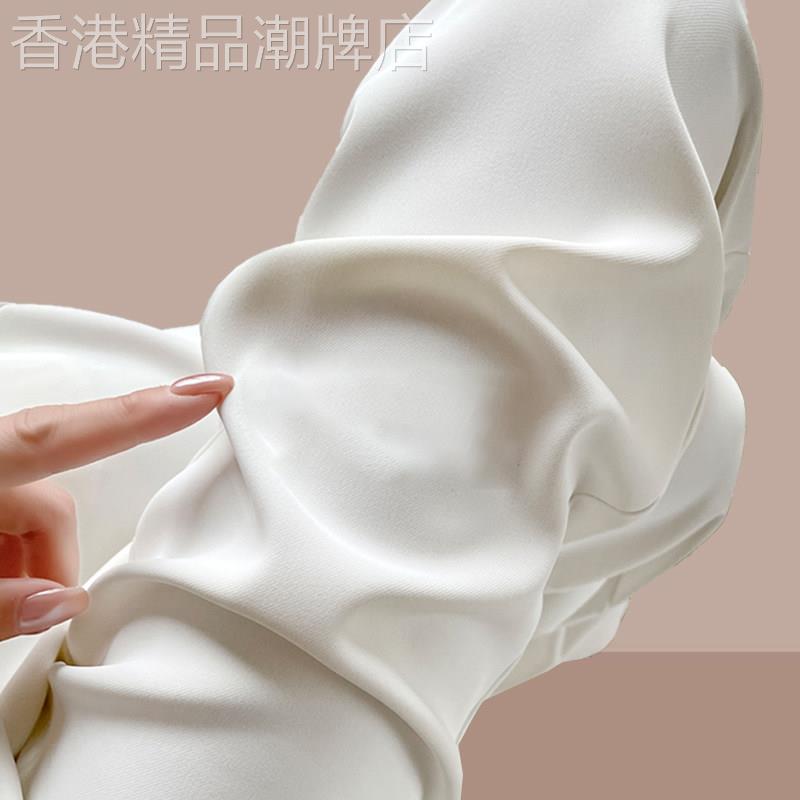 窄版冰丝阔腿裤女夏季薄款高腰垂感显瘦白色不透防晒雪纺休闲裤子