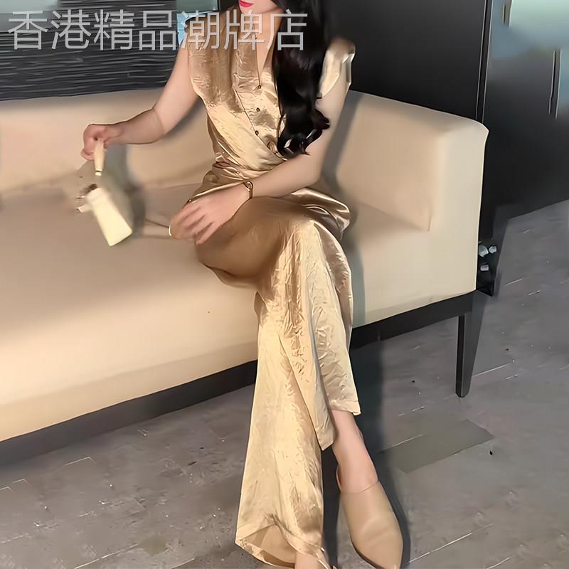 干练气质女装小香风套装时髦洋派名媛高端缎面上衣裤子秋季套装女