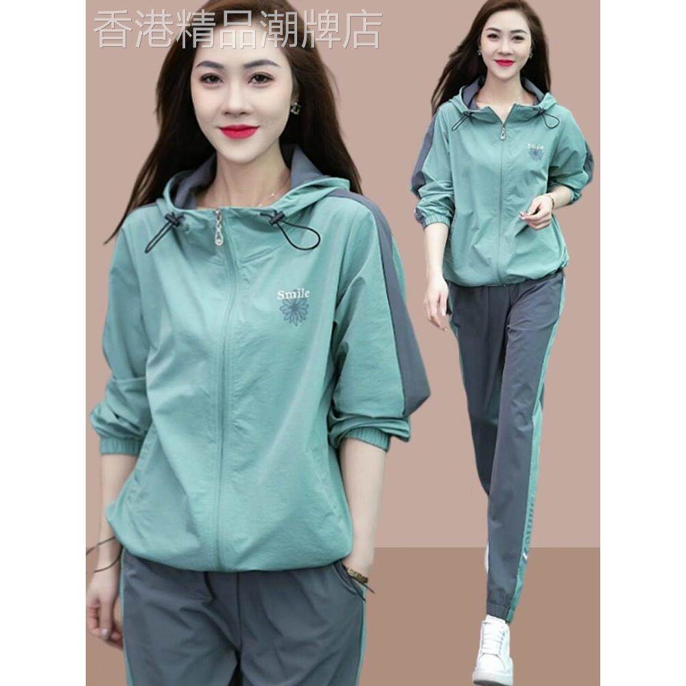 休闲运动服套装女时尚洋气小个子女士跑步服连帽上衣束脚裤两件套