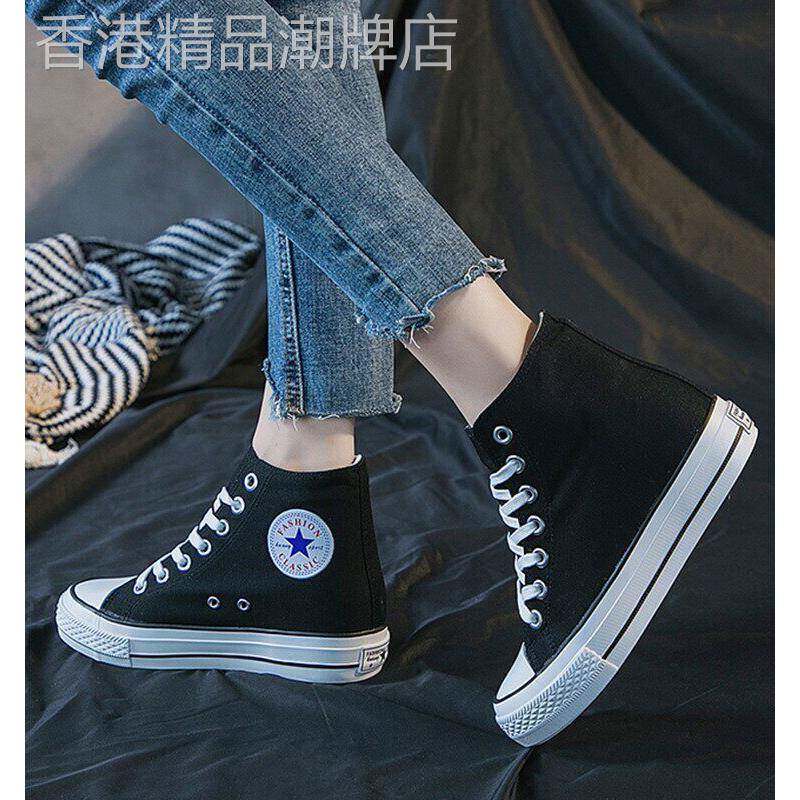网红2025春秋季k型与8cm高度增加高帮帆布女鞋厚底厚底厚底休闲鞋
