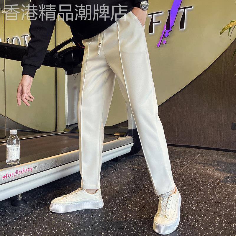潮牌高端九分卫裤男士春秋季2026新款修身高级感白色直筒裤休闲裤