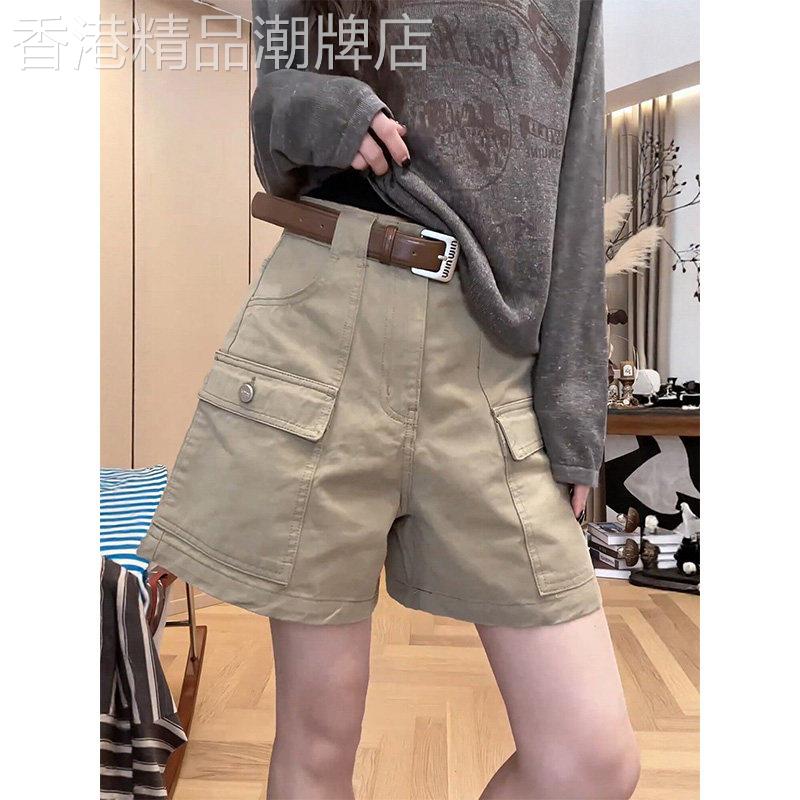 卡其色工装短裤女夏季薄款超火休闲五分裤子宽松显瘦高腰阔腿短裤