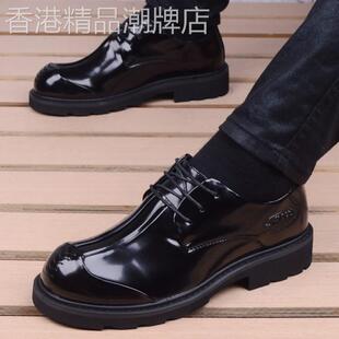 香港潮牌意大利高端皮鞋男潮流商务休闲鞋内增高工装大头厚底男鞋
