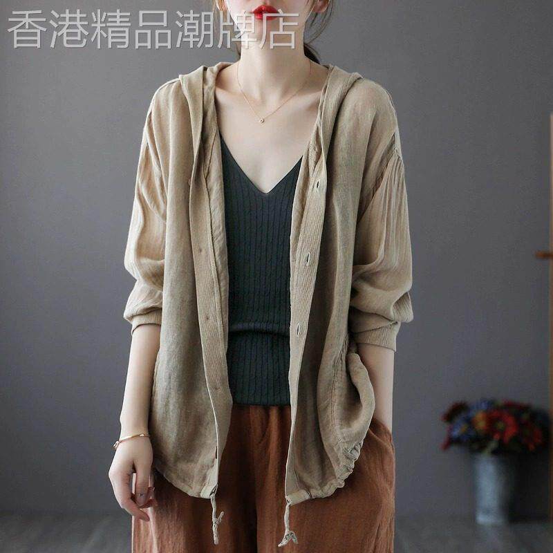 休闲长袖防晒服装的妇女夏季新大尺寸宽松瘦身多功能妇女连帽衫上