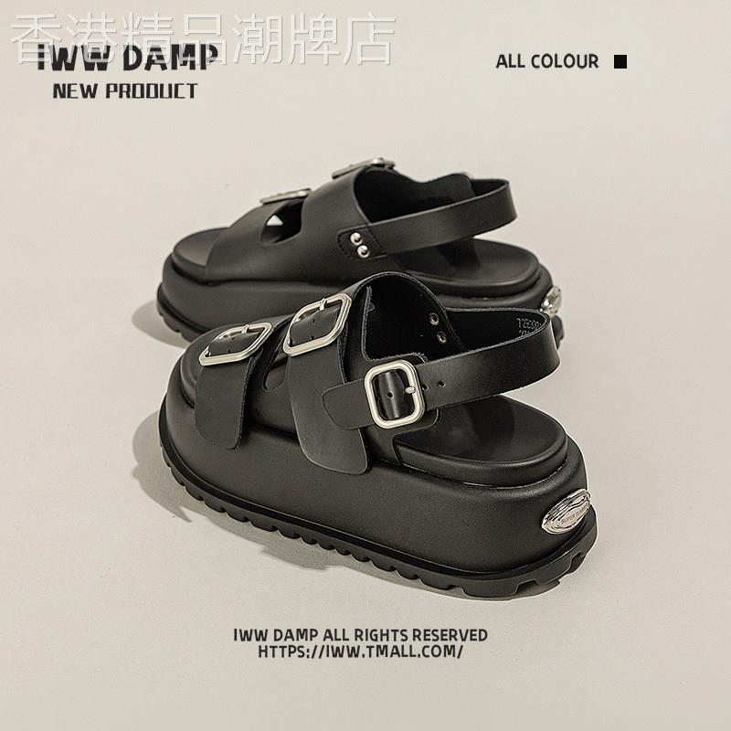 IWW 黑色年华&厚底真皮搭扣罗马凉鞋女百搭露趾2026夏季新款软底
