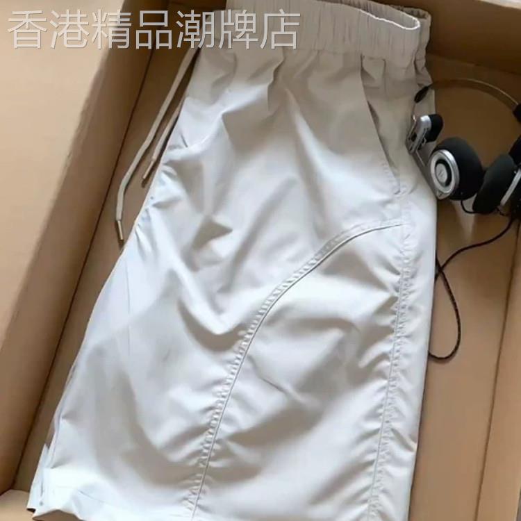 MAROLIO米色斜切拼接速干五分短裤男女美式冰丝运动外穿沙滩四分