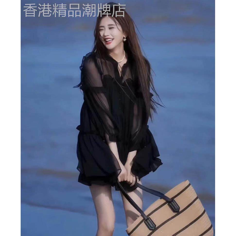 雪纺防晒衣衬衫套装女夏季薄款2025年新款休闲 时尚洋派短裤两件