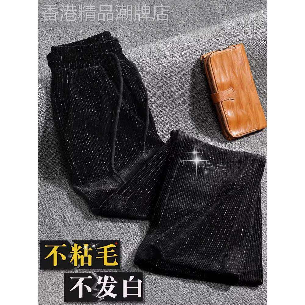 金色丝绒女士靴型裤2025春秋季新款高腰修身Look和休闲阔腿喇叭裤