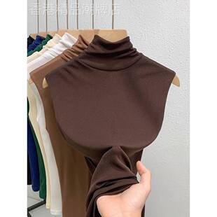 高领打底背心女可外穿无袖网纱上衣春季新款叠穿内搭咖色打底衫女