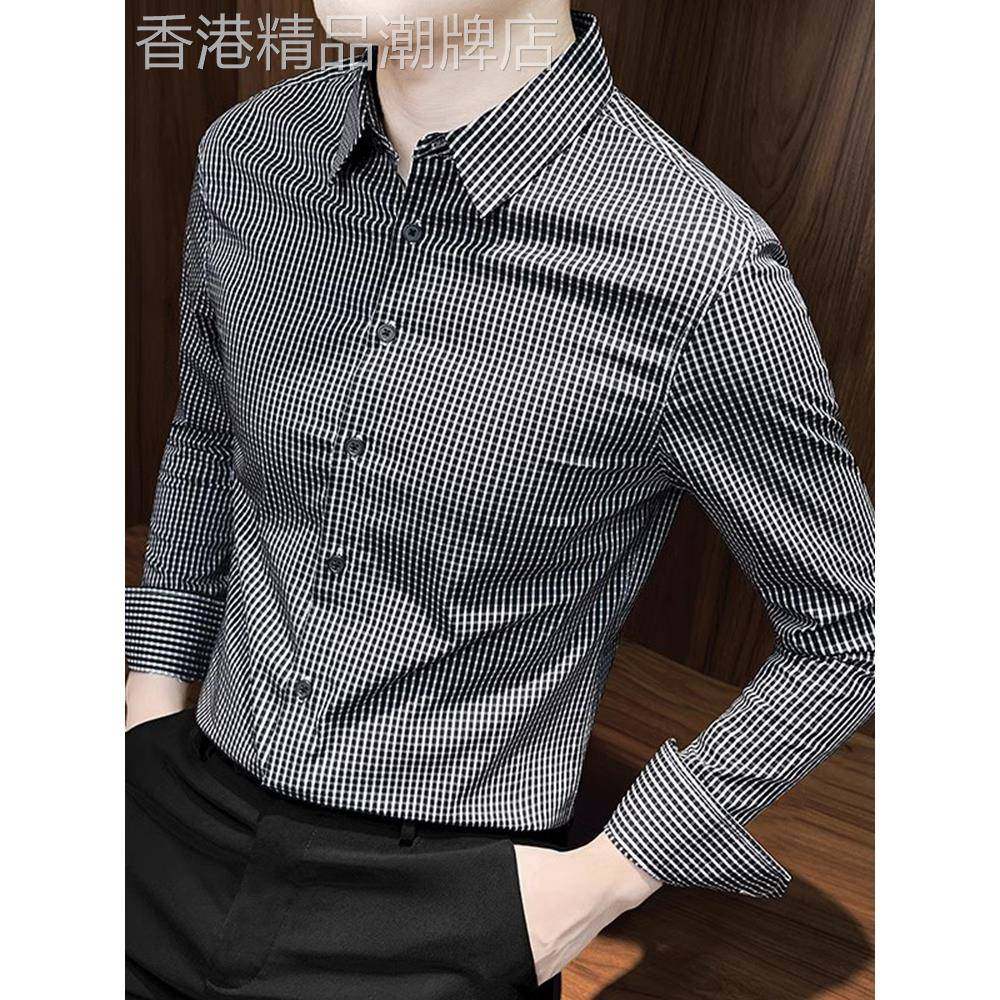 格子衬衫男士长袖春季2025潮牌上衣高端商务上班休闲修身男款衬衣