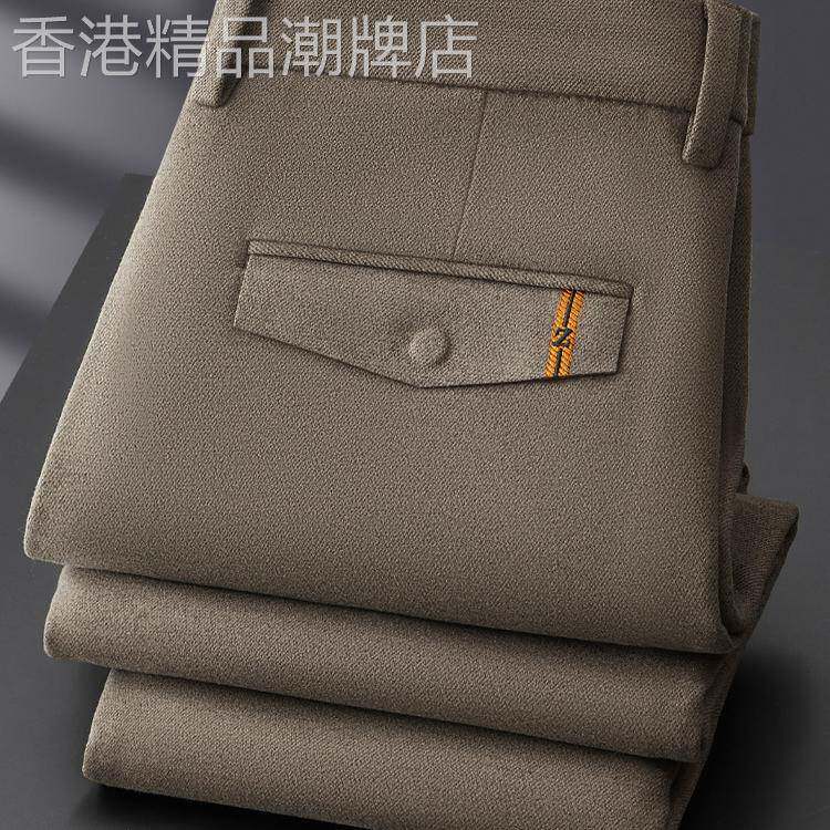 欧货轻奢秋冬厚款保暖柔顺毛呢西裤高端修身垂感小直筒男休闲长裤